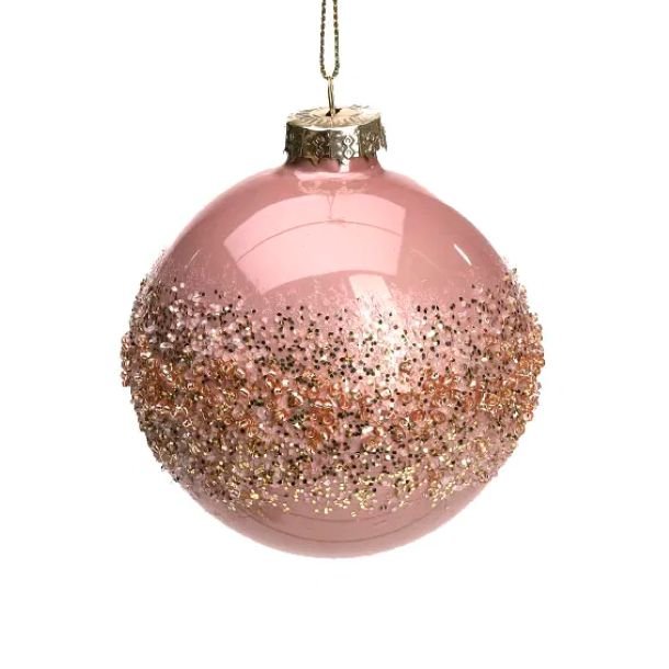 Det gamle apotek - julekugle gammelrosa med perler/glimmer