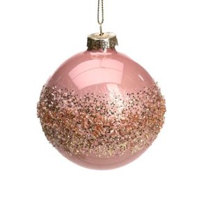 Det gamle apotek - julekugle gammelrosa med perler/glimmer