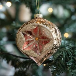 Det gamle apotek - Guld julekugle m. glimmer