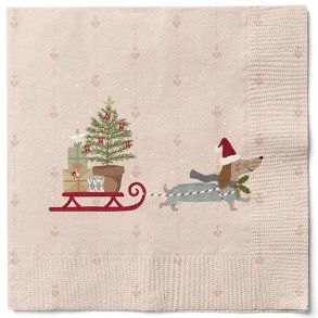 Det gamle apotek - Juleserviet hund med kane