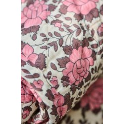 Ib Laursen Quilt naturfarvet m/rosa og brunt blomstermnster