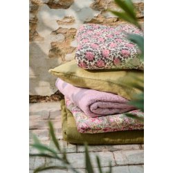 Ib Laursen Quilt naturfarvet m/rosa og brunt blomstermnster